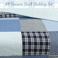 thumbnail image 5 of Navy Klein Blue Plaid Stripe Tartan Patchwork Cotton Queen 3 Piece Reversible Quilt Bedding Set, 5 of 7