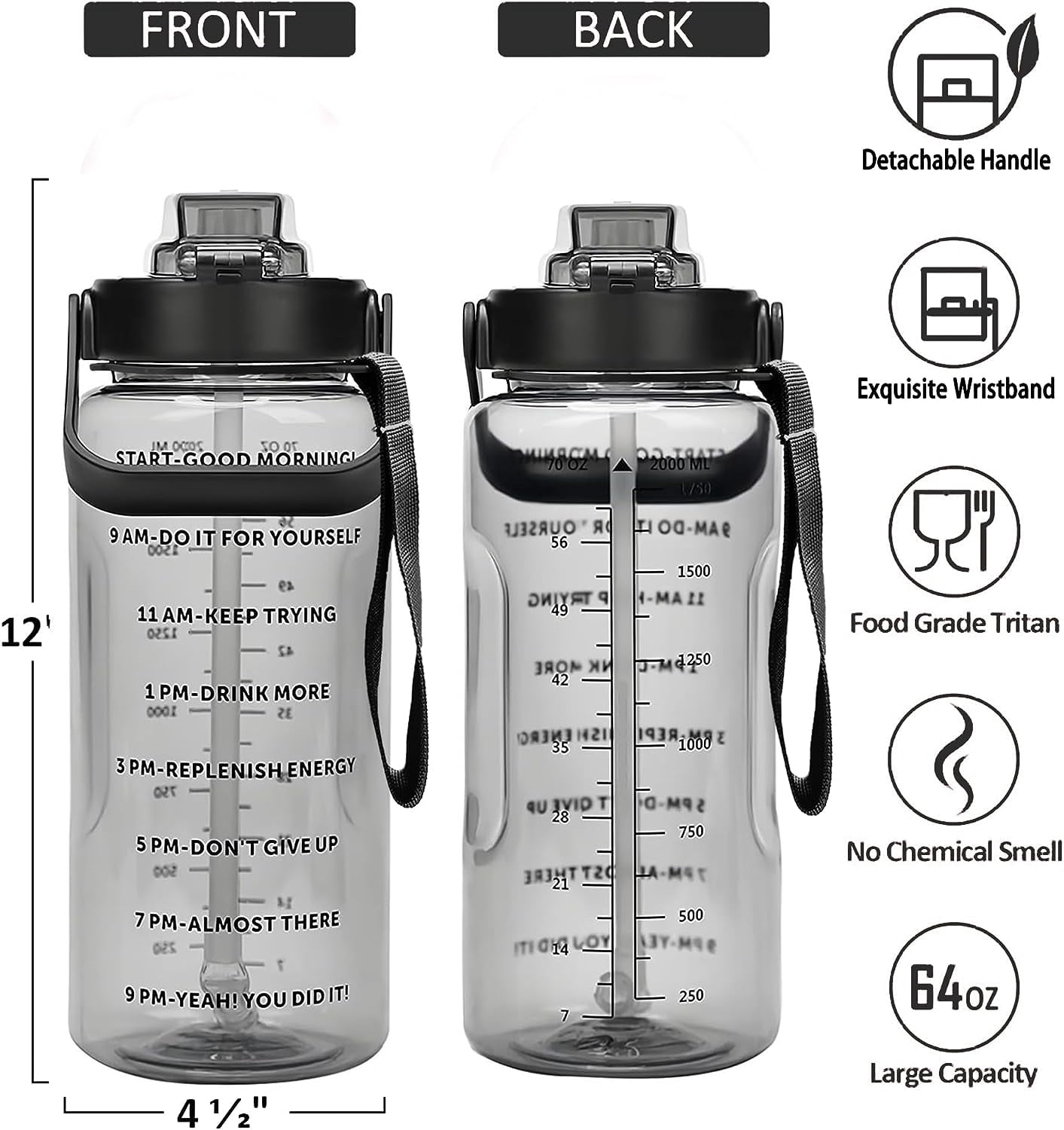Half Gallon Water Bottle with Sleeve 64 Oz Water Bottle with Time Marker, 1/2 Gallon Water Bottles Half Gallon with Straw and Gym Yoga Water Jug for Women Star-Moon