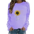 thumbnail image 1 of HKEJIAOI Chandail Graphique Tournesol Femme Manches Longues T-Shirt Décontracté Col Rond chandail Ample, c-Violet G, 1 of 4