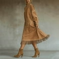 thumbnail image 5 of YueHuiYing Women's Solid Color Faux Suede Vintage-Style Loose-Fit Long-Sleeve Dress with Pockets and Fringe Detail, 5 of 7