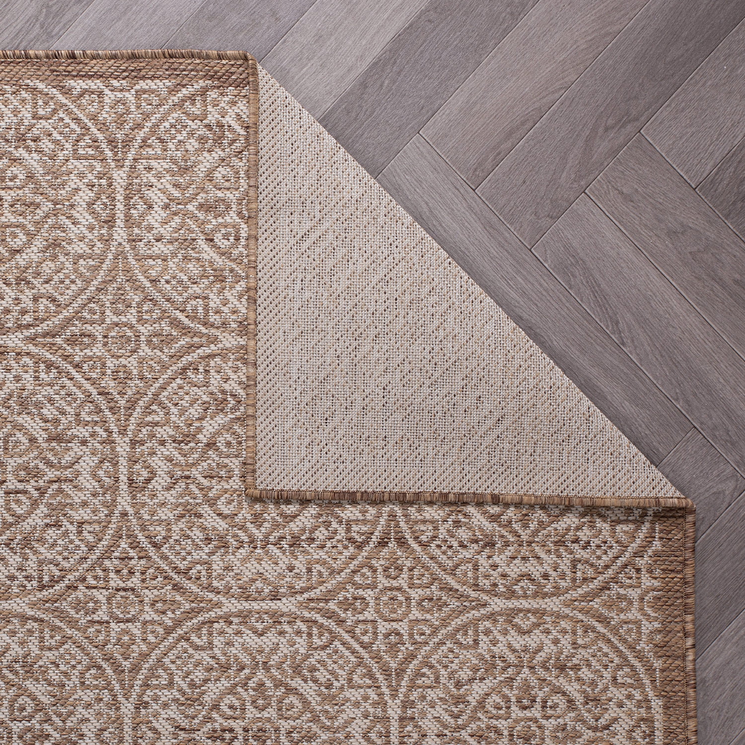 World Rug Gallery Transitional Floral Circles Textured Flat Weave Indoor/Outdoor Area Rug - BROWN 5' X 7'