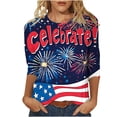 thumbnail image 2 of BLTIBY Womens Blouse Shirt Summer 3/4 Sleeve Round Neck Independence Day Printed USA 4th of July Tops Loose Novelty T-Shirts Fashion Pullover Top Red 6 S, 2 of 5