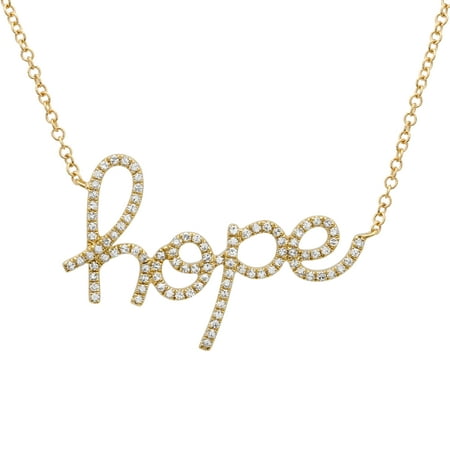 Hope Diamond Necklace - 14k Yellow Gold Necklace 0.23 Ct Natural Diamond Cursive Word Hope Necklaces For Women