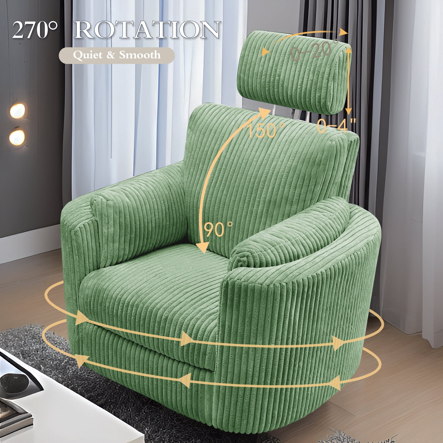 Cynefin Power Recliner Swivel Rocking Nursery Glider Rocker Chair with Headrest, USB and Type-c Port, Corduroy Electric Reclining Sofa Chair Arm Chair for Living Room