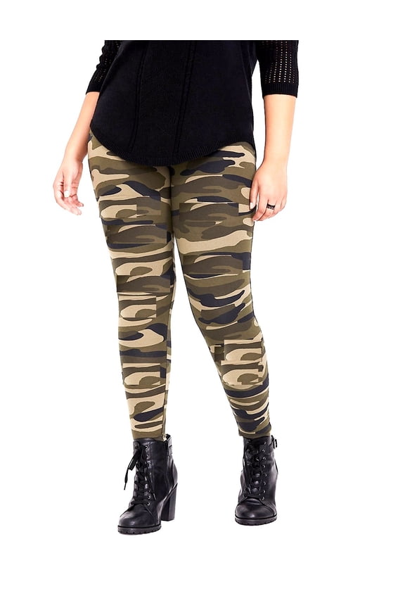 Women's Plus Size Army Green Camo Camouflage Soft Leggings 1X-2X-3X