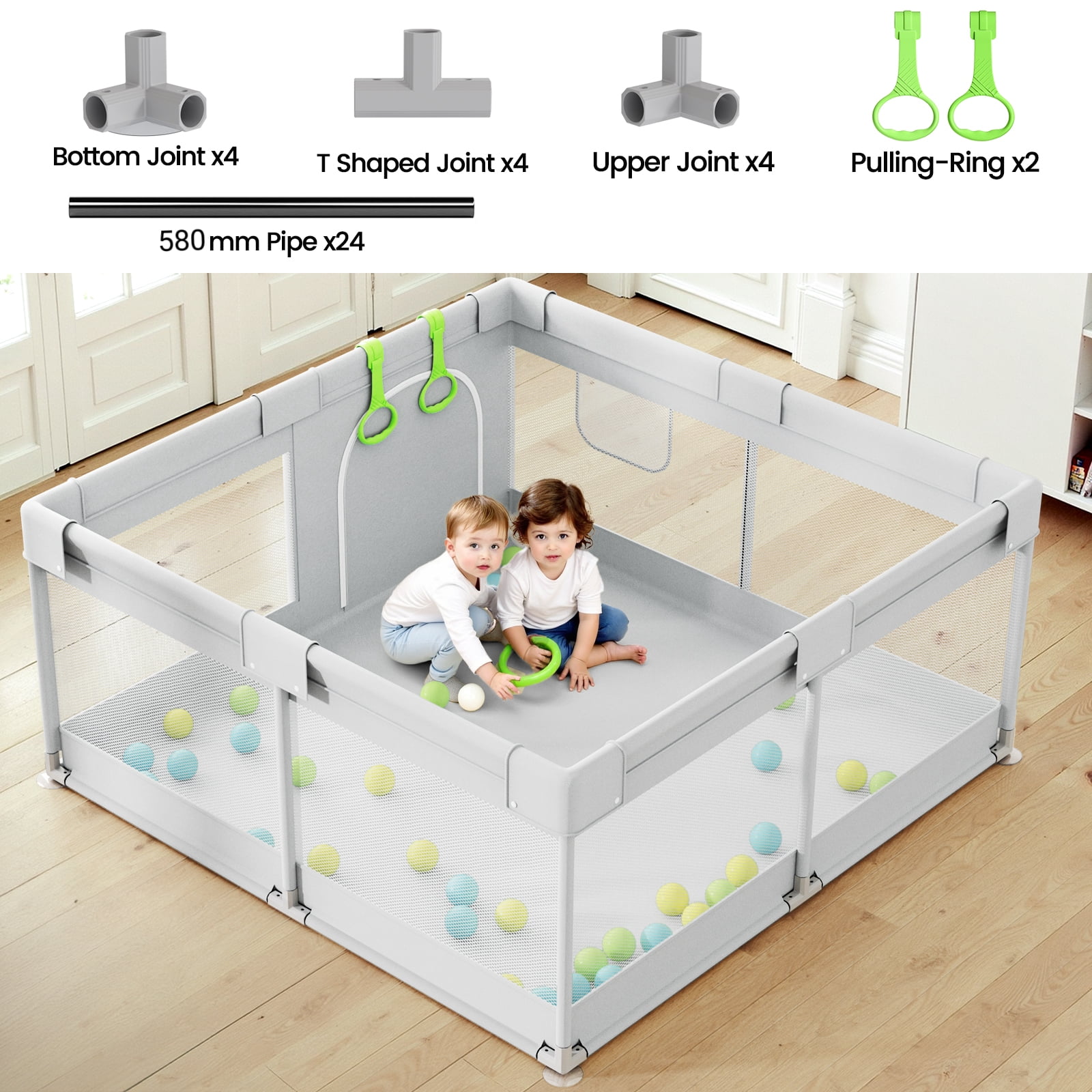 Easy4Home 47" Large Baby Playpen for Toddlers, Gray