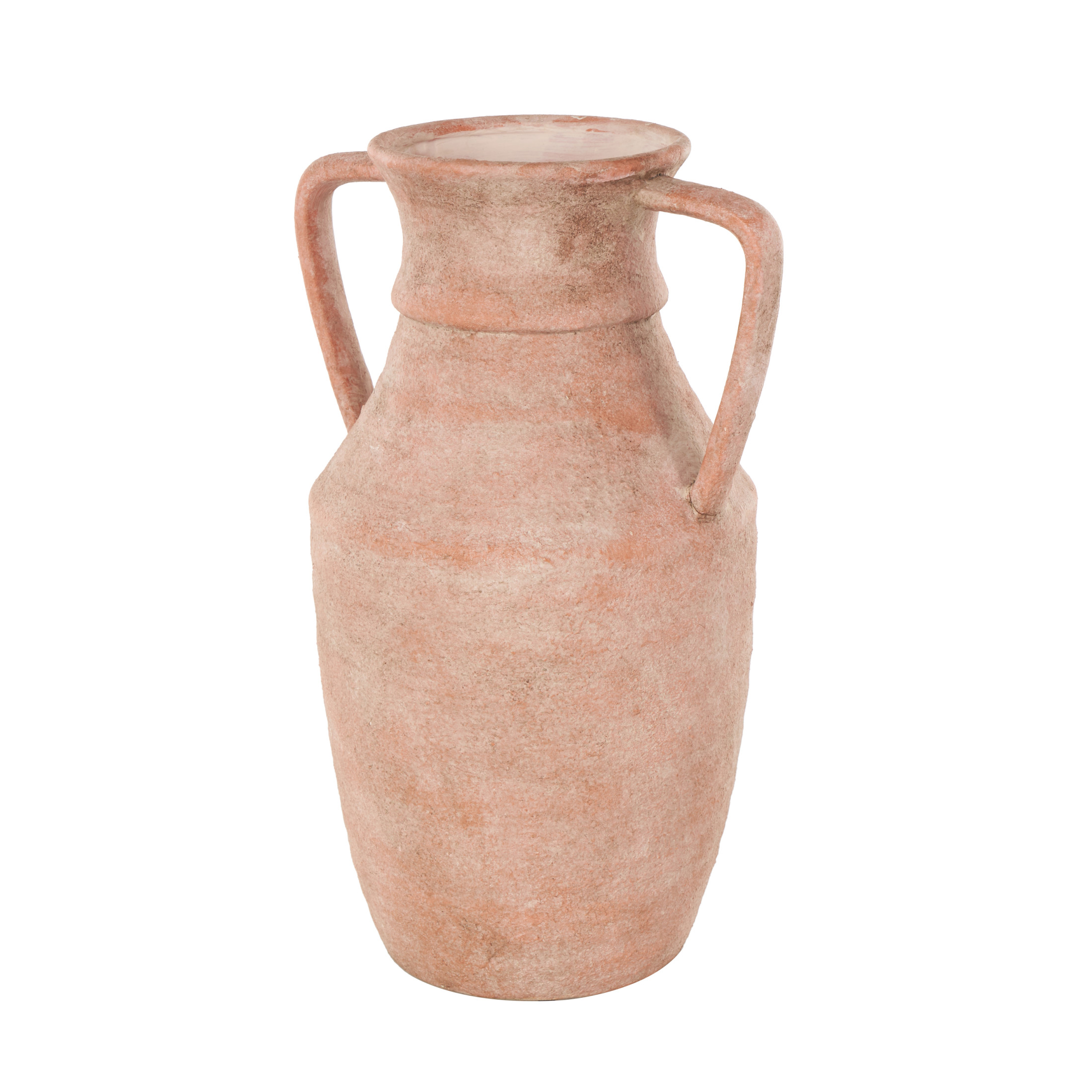 DecMode 16" Antique Style Pink Ceramic Vase with Handles
