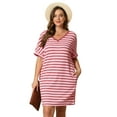 thumbnail image 5 of Daystry Women's Striped Fashion V Neck Loose Short Sleeve T Shirt Dress with Pocket for Women, 5 of 13