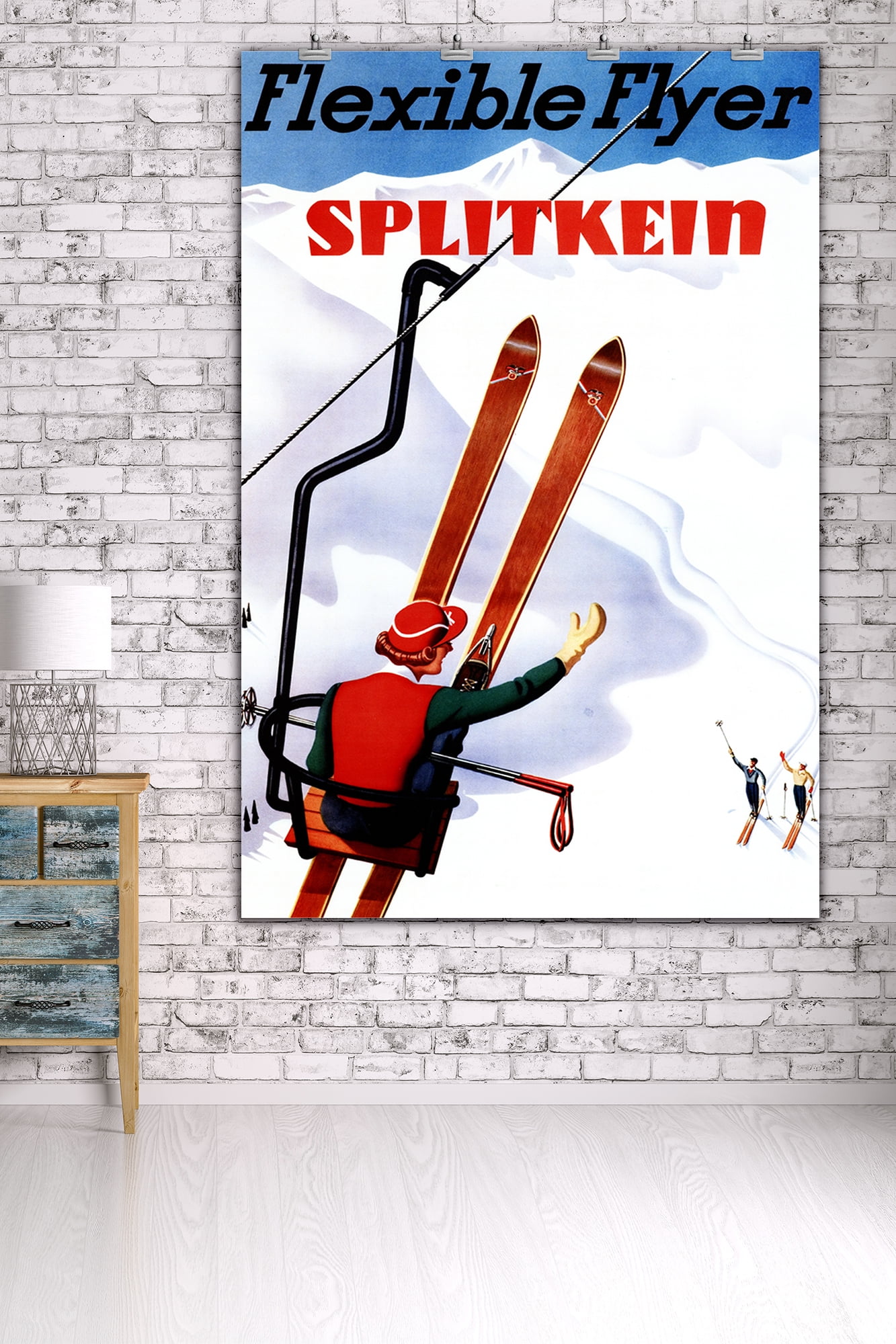 Flexible Flyer Splitkein Wooden Skis Promo 9x12 Art Print Wall Decor Travel Poster