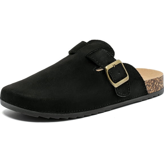 Women's Suede Clogs Mens Leather Mules Comfort Cork Footbed Antislip House Sandals Arch Support Potato Shoes with Adjustable Buckle