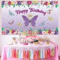 thumbnail image 2 of Butterfly Happy Birthday Banner, Purple Butterfly Decorations for Girl Women Butterfly Backdrop for Baby Shower and Fairy Birthday Decorations, Butter, 2 of 4