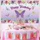 thumbnail image 2 of Butterfly Happy Birthday Banner, Purple Butterfly Decorations for Girl Women Butterfly Backdrop for Baby Shower and Fairy Birthday Decorations, Butter, 2 of 4