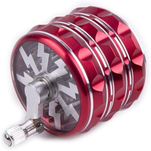 Molinillo de manivela de 2,5 pulgadas, molinillo grande potable con cubierta superior transparente, el mejor regalo (rojo), juego de cigarrillos de metal con forma