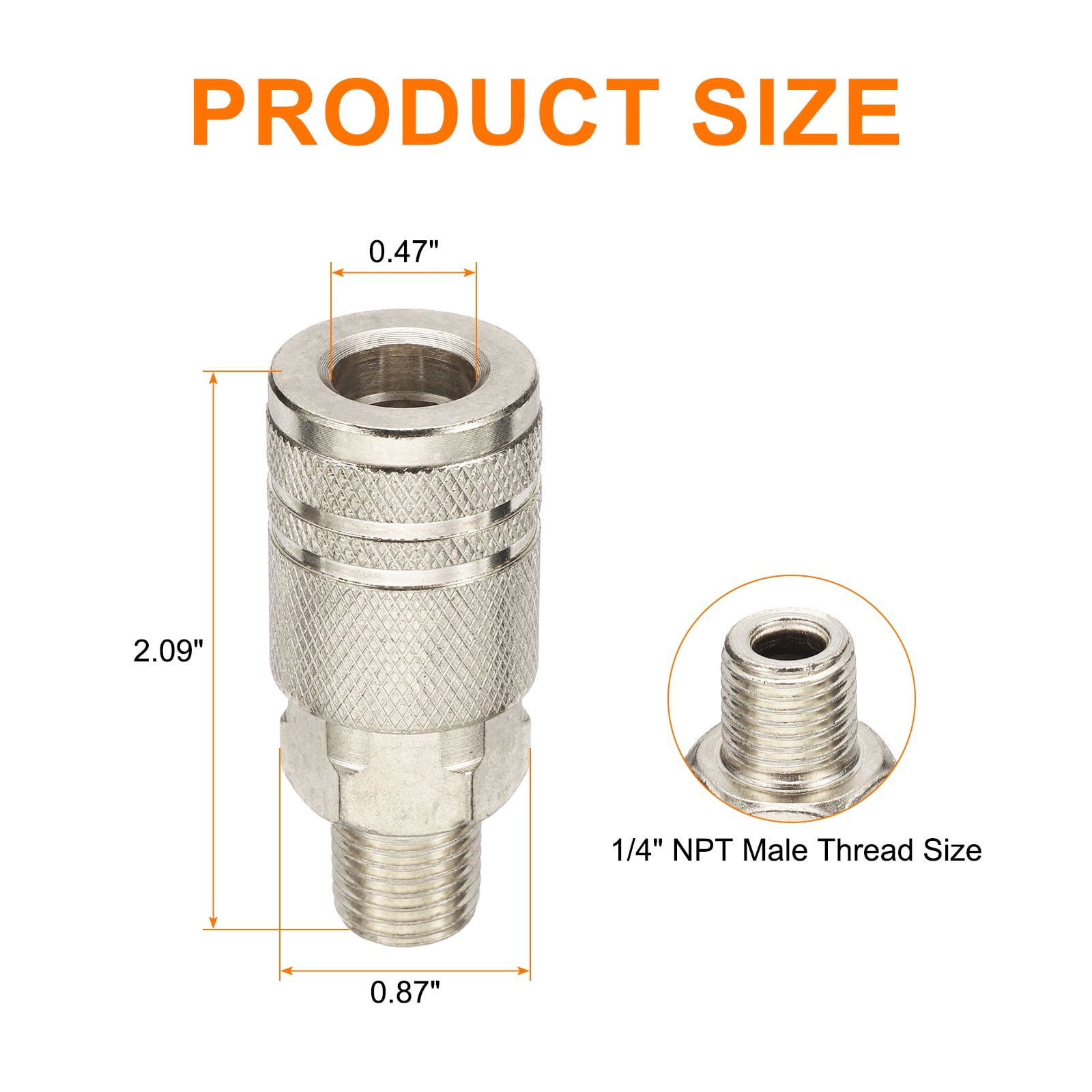 10pcs Male Industrial Coupler 1/4" NPT M Style Air Hose Fittings Quick Connector Air Coupler for Air Compressor, Silver