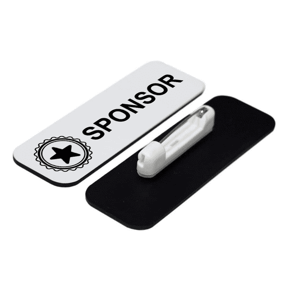 Sponsor 1 x 3" Name Tag/Badge, White, (3 Pack)