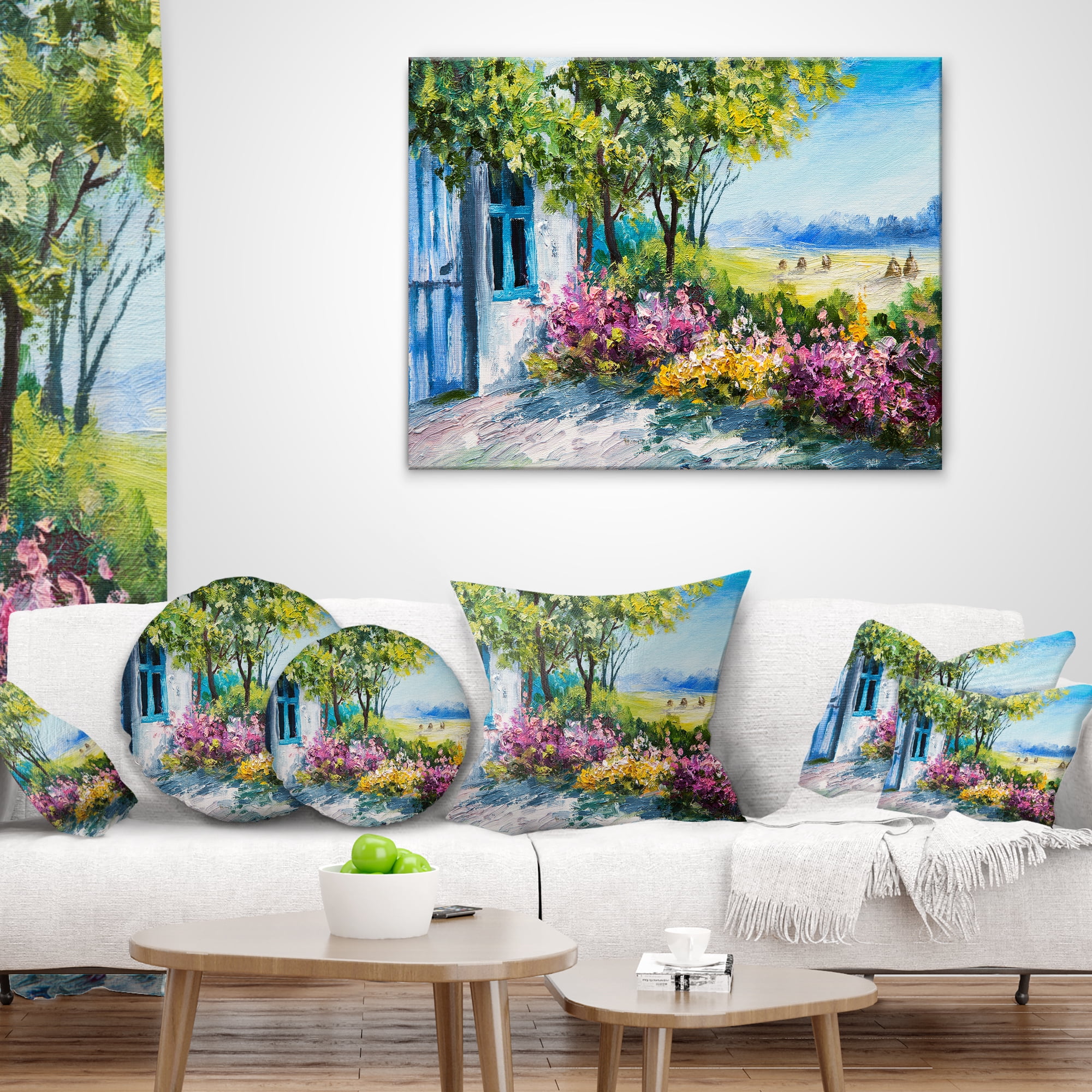 Designart Garden near the House - Landscape Printed Throw Pillow - 18x18