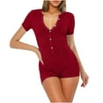 thumbnail image 2 of Women's 2024 V Neck Short Sleeve Shorts Romper Y2k One Piece Yoga Buttons Jumpsuit Bodycon Pajama Set Gym Bodysuit Red,XL, 2 of 7