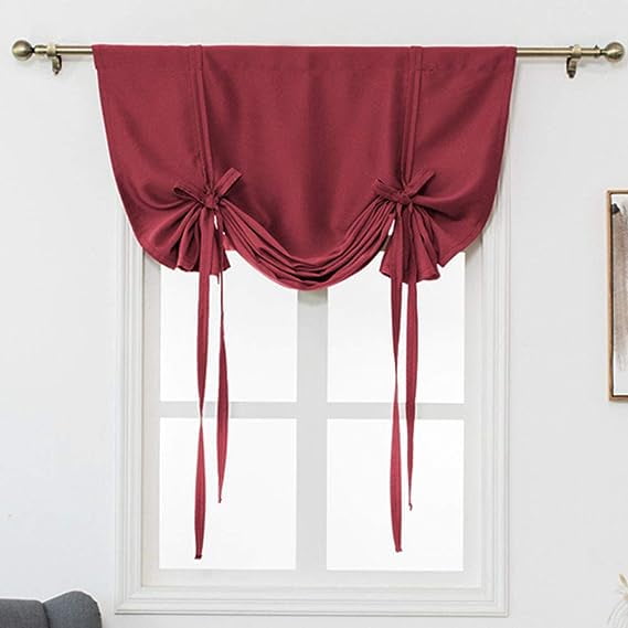 Nvzi Blackout Tie Up Curtain Thermal Insulated Window Adjustable Balloon Curtain Shade for Small Window Rod Pocket (39" x 55", Wine Red)