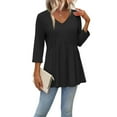 thumbnail image 4 of Ronuti 3/4 Length Sleeve Womens Tops 2025 Blouses for Women Dressy Casual Fashion Clothing V Neck Babydoll Tops Fall Outfits, 4 of 8
