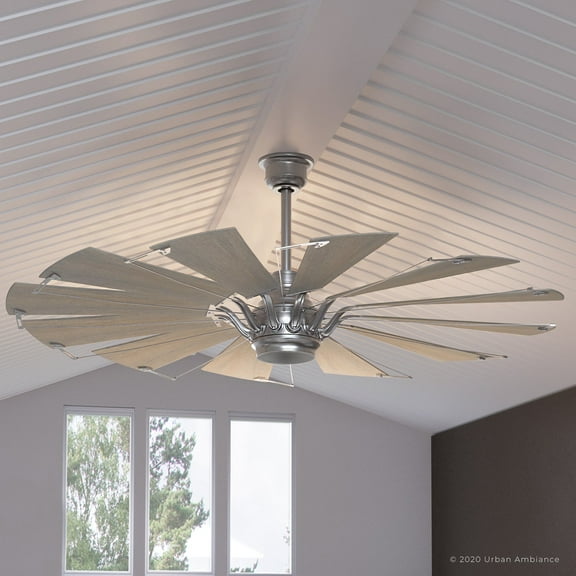 Luxury Traditional Indoor Ceiling Fan, 17.375''H x 60''W, with Urban Industrial Style Elements, Urban Loft Design, Aged Nickel Finish, UHP9021