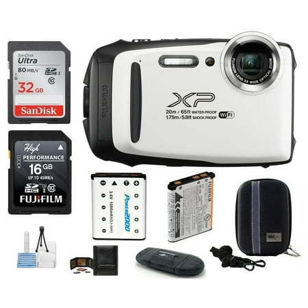 FUJIFILM FinePix XP130 Water, Shock, Freeze and Dustproof Digital Camera (White) Bundle; Includes: 32GB & 16GB SDHC Memory Cards + Spare Battery + Camera Case + Card Reader +