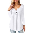 thumbnail image 1 of Túnica de mujer Tops Otoño Invierno Manga Larga Suelta Cuello en V Botones Hasta Flowy Plisado Jersey Henley Camisas Blusa Camiseta, 1 of 2