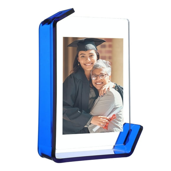 Marco de fotos acrílico de 5x7 pulgadas Uxcell, marcos de fotos flotantes para exhibición en pared o mesa, soporte de marco de fotos colgante para oficina en casa, azul