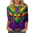 thumbnail image 3 of QATAINLAV Deals Of The Day Women's Mardi Gras Shirts Fashion Casual Round Neck 3/4 Sleeve Loose T-Shirt 2024 Carnival Party Graphic Shirts Multicolor XXL, 3 of 6