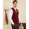 thumbnail image 4 of Kallspin Men's Wool Blend Cable-Knit V Neck Sleeveless Cardigan Vest Sweater(Burgundy Red,3X-Large,Tall), 4 of 9
