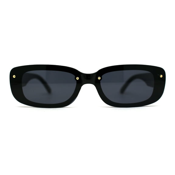 Womens Mod Rimless Rectangle Plastic Trendy Sunglasses All Black