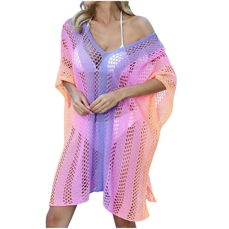 SHTXOZHI Womens Crochet Swimsuit Coverups V Neck Hollow Out Bikini Beach Vacation Cover Up