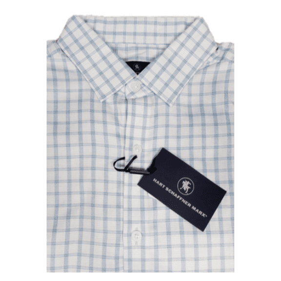 $89.50 Hart Schaffner Marx MEN'S S/S Plaid Shirt Cotton Soft Teal-Blue [L]