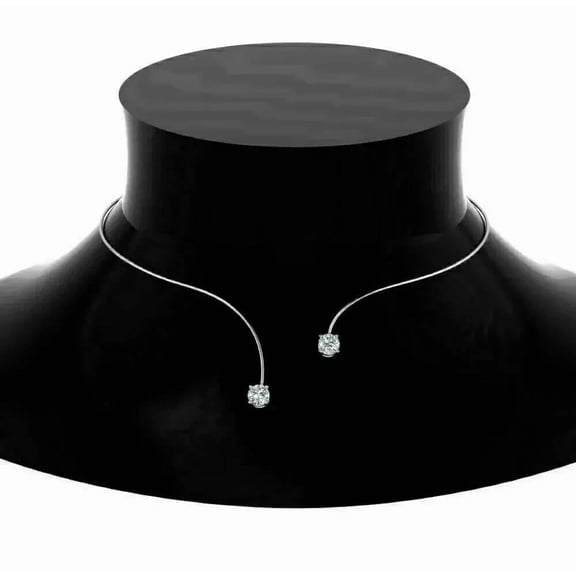 3 CT Round Cut White Moissanite Women's Choker Necklace 14K White Gold Plated