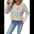 thumbnail image 3 of Suéteres Tipo Cárdigan para Mujer, Modernos, de Larga, con Botones y Cuello Redondo, de Punto, Bonitos Abrigos de Invierno con Abertura Frontal. Gris L, 3 of 10