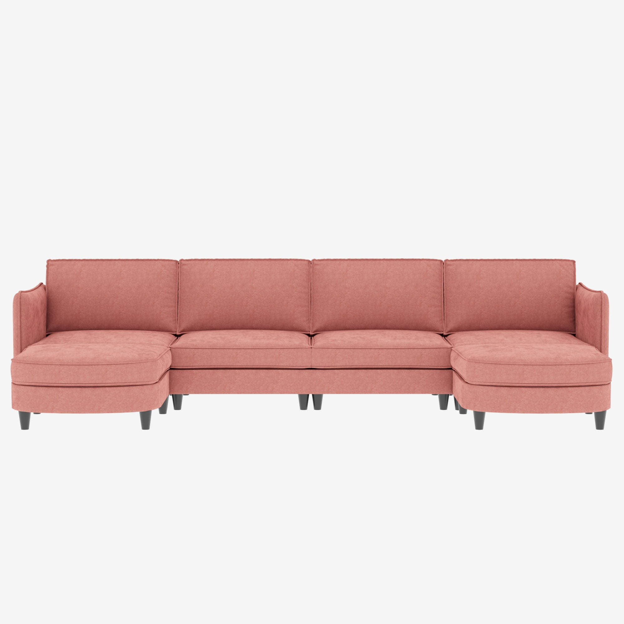 141" U-Shaped Sectional Sofa Couch,Modern Fabric 6 Seater Sofa Couch with Movable Ottoman&Pockets for Living Room, Apartment,Red