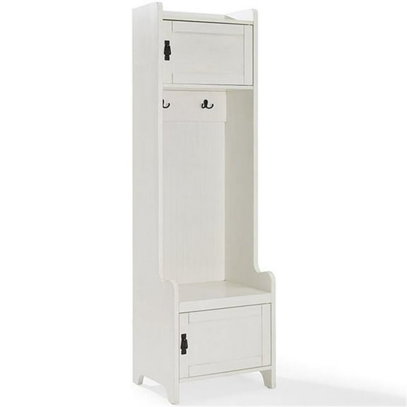 Bowery Hill Wood Hall Tree with 2 Cabinet Doors in Distressed White/Black