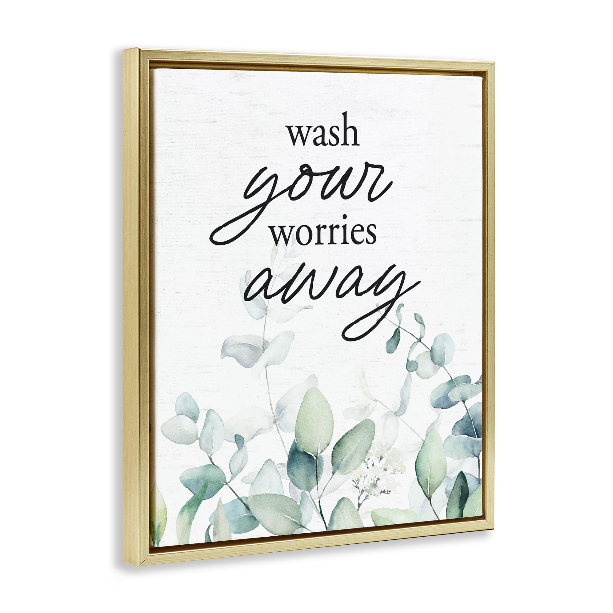 Wash Worries Away Herb Leaves Gold Framed Floater Canvas Wall Art, design by Lettered and Lined