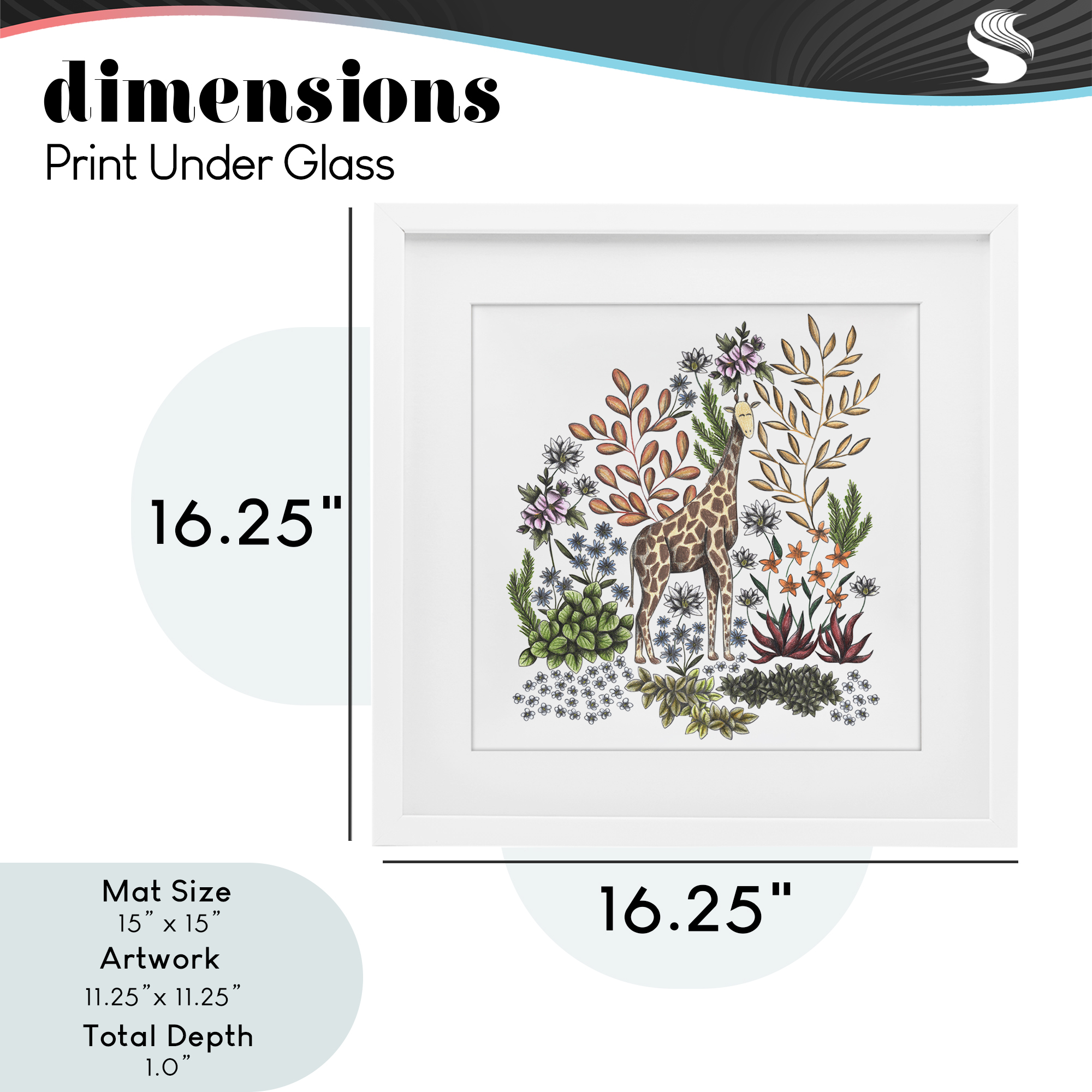Jungle Wildlife Giraffe White Framed Print Under Glass, design by Cecilia Battaini