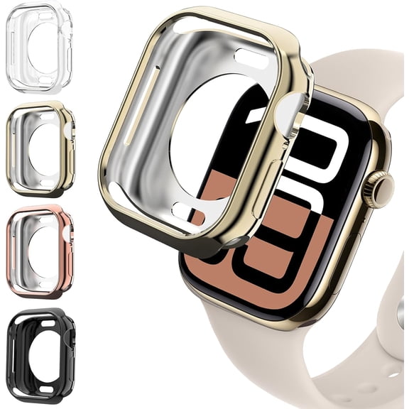 4 Pack Soft TPU Case for Apple Watch Case 46mm 42mm 40mm 44mm 41mm 45mm Series 10 9 8 7 6 5 4 SE/2 Generation Women Men,Ultra Thin Protective Bumper Case Face Cover for iWatch Cover Accessories