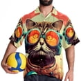 thumbnail image 4 of Retro Cat Men's Casual Printed Hawaiian Poplin Button Down Short Sleeve Beach Shirt Unisex, 4 of 6
