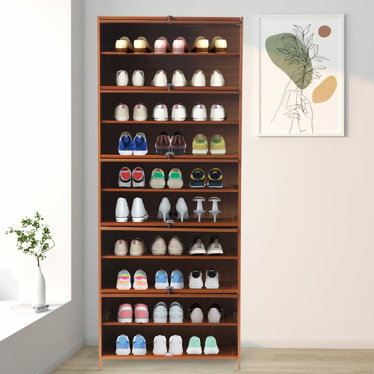 Loyalheartdy 10 Tier Bamboo Shoe Rack Large Wooden Shoe Storage Cabinet w Door Freestanding Shoe Rack Bookshelf Organizer for Entryway Living Room Walmart