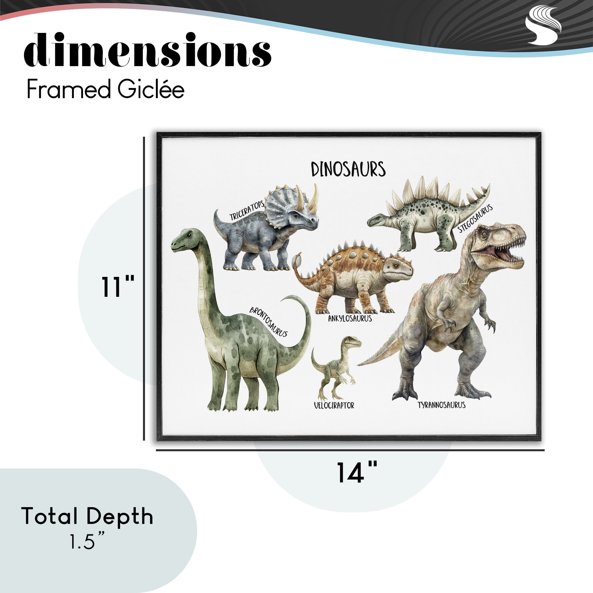 Stupell Industries Meet The Dinosaurs Black Framed Giclee Art, design by Christine Simpson Art