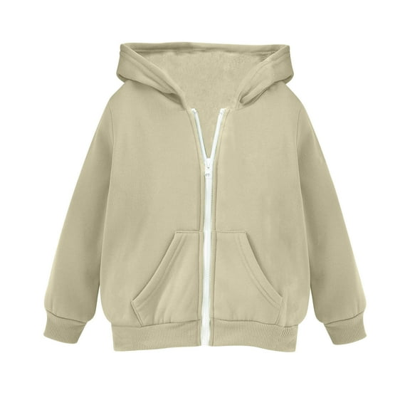 Zwiiyzr 2025 4-8Y Toddler Kids Boys Girls Trendy Cute Solid Color Plush Warm Long Sleeved Casual Sports Hooded Coat Khaki