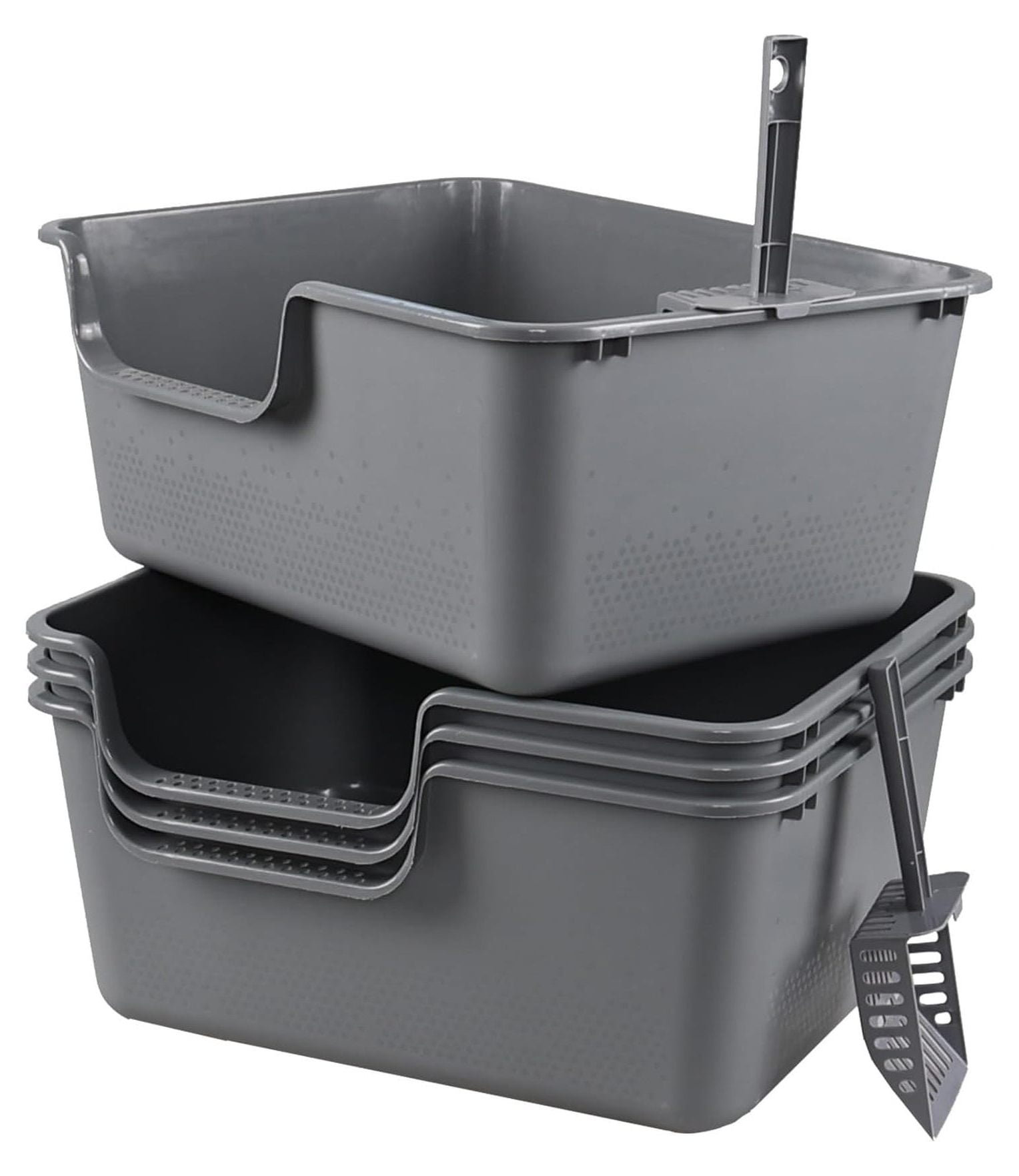 4-Pack Plastic High Side Cat Litter Box, Large Open Litter Box, Gray, 19.69 x 15.24 x 8.46 Inches