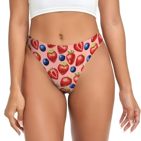 Thongs for Women - Blueberry strawberry Print No Show Seamless Womens Thongs Underwear  Soft Stretch G String Thongs for Women Cuteness Ladies Thong Bikini Panties Briefs