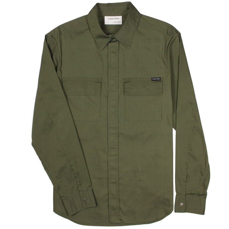 Calvin Klein Men's Long Sleeve Solid Double Pocket Outer Shirt (Olive  Night, Medium) - Walmart.com