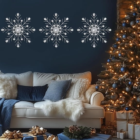 UGUCYUI-3 Set Silver Metal Jeweled Wall Art Bling Crystal Home Décor Sun Burst Rhinestone Wall Hanging Diamond Accents