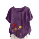 thumbnail image 2 of Xuyuer Womens Linen Tops 2026 Summer Short Sleeve Shirts Loose Crewneck Casual Boho Tops Vintage Embroidered Blouses Loose Short Sleeves, Fashion Blouses for Women, 2 of 5
