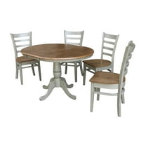 36" Round Wood Distressed Hickory/Stone Extension Dining Table With 4 Chairs