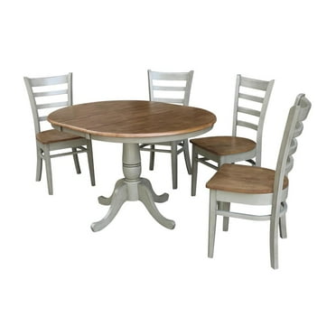 36" Round Wood Distressed Hickory/Stone Extension Dining Table With 4 Chairs